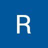 White R on blue background