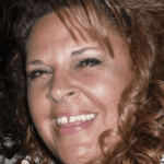 Cheerful woman with brown hair