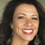 Happy woman with dark hair